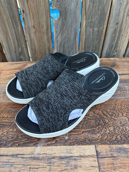 Clarks Shoes - Clarks Black Knit Slip-On Platform Mules Women’s Size 7.5